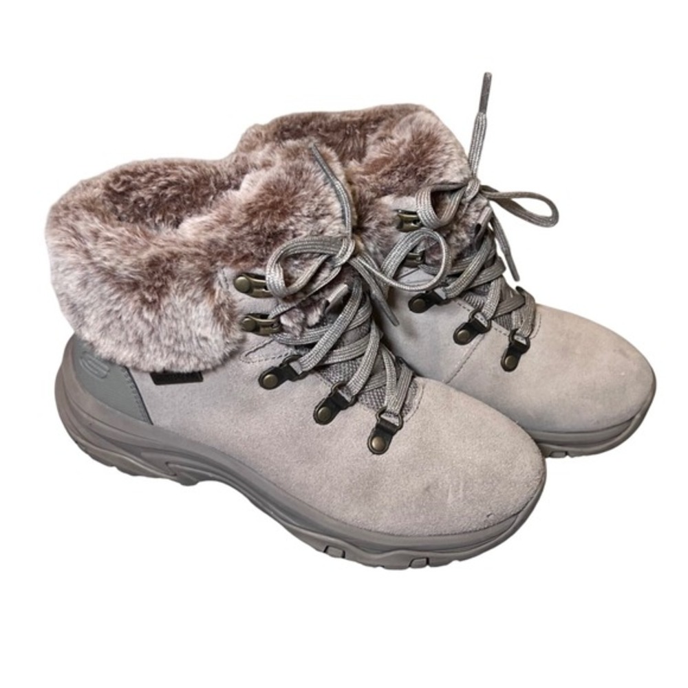 Skechers Trego Falls Ankle Boots Womens 5 Taupe Waterproof Faux Fur Lined Winter